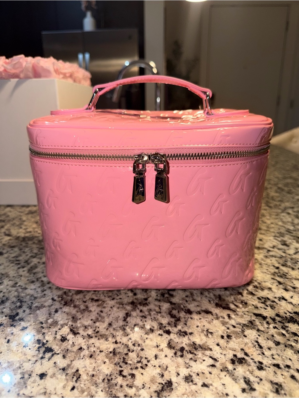 Glam-A-Holic Glossy Pink Patent Cosmetic Case with Top Handle